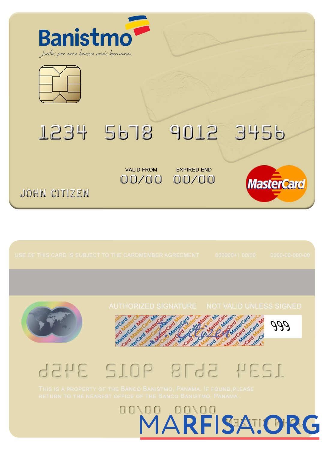 Printable Panama Banco Banistmo mastercard example